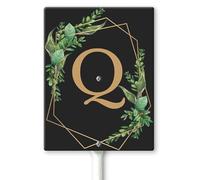 Horienteeon Ghirlande con monogramma nero lettera Q Yard Sign con paletti 11,5 × 15 cm, robusto cartello da cortile in alluminio antiruggine, cognome di famiglia per cancello da giardino, prato