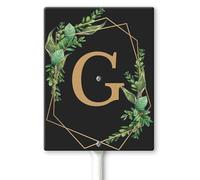Horienteeon Ghirlande monogramma nero lettera G Yard Sign con paletti 11,5 × 15 cm, robusto cartello da cortile in alluminio antiruggine, cognome di famiglia per cancello da giardino, prato esterno,