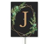 Horienteeon Ghirlande nere monogramma lettera J Yard Sign con paletti 11,5 × 15 cm, robusto cartello in alluminio antiruggine, cognome di famiglia per cancello da giardino, prato esterno, regali di