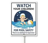 Horienteeon Guarda i tuoi bambini, Cartello per piscine da giardino 20x30 cm in alluminio robusto antiruggine, Cartello regole piscina con pali