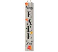 Horienteeon Happy Fall y'All, cartello per portico con scritta "Fall y'All", cartello di benvenuto per portico, foglia d'acero, zucca, verticale, da appendere alla porta di casa, alla parete, al