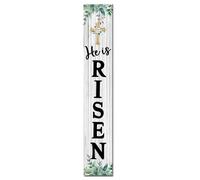 Horienteeon He Is Risen Portico Cartello Pasqua Primavera Pasqua Segni di benvenuto Cristiano Religioso Gesù Legno Verticale In Piedi Decorazioni Da Appendere Agriturismo Cortile Regalo di