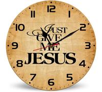 Horienteeon Just Give Me Jesus Orologio da parete in legno, 25 cm, funzionamento a batteria, senza ticchettio, rotondo, stile fattoria, cristiano, Gesù, decorazione per la casa, soggiorno, cucina