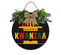 Horienteeon Kawanzaa Cartello per porta d'ingresso Happy Kawanzaa Portico Kinara Candles Mishumaa Saba Ghirlanda Rustico in Legno Dercor Hanger per Farmhouse Portico Home Spring Decorazioni da parete