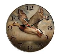 Horienteeon Orologio da parete a forma di anatra reale volante con anatra carina caccia cacciatore regalo decorativo in legno a batteria al quarzo silenzioso orologio da appendere per camera da letto