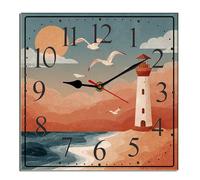 Horienteeon Orologio da parete a forma di faro, con uccelli marini, in legno, senza ticchettio, silenzioso, al quarzo, per camera da letto, soggiorno, ufficio, palestra, cucina, bagno, patio
