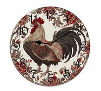 Horienteeon Orologio da parete a forma di gallo con motivo floreale con animali in legno, decorazione da cucina, decorazione decorativa a batteria, per soggiorno, camera da letto, bagno, fattoria