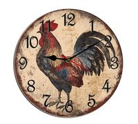 Horienteeon Orologio da parete a forma di gallo rustico con animali di pollo in legno da scrivania, decorazione da cucina, decorativo, a batteria, per soggiorno, camera da letto, bagno, fattoria