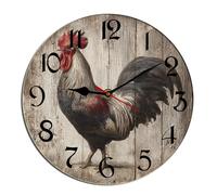 Horienteeon Orologio da parete a forma di gallo, stile vintage, con fattoria di polli, orologio in legno per soggiorno, funzionamento a batteria, facile da leggere, camera da letto, bagno e cucina