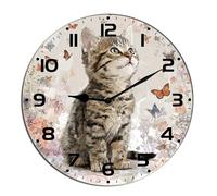 Horienteeon Orologio da parete a forma di gatto con gattino e farfalla, in legno, accurato, decorativo, silenzioso, senza ticchettio, per bagno, camera da letto, soggiorno, cucina, da appendere alla