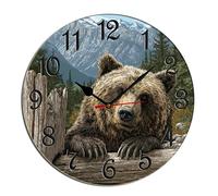 Horienteeon Orologio da parete a forma di orso, animali selvatici, foresta, montagna, paesaggio, scrivania, cucina, decorazione decorativa a batteria, per soggiorno, camera da letto, bagno, fattoria