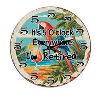 Horienteeon Orologio da parete a forma di pappagallo per pensionamento, con scritta in inglese "It's 5 O'Clock Every*where", per soggiorno, funzionamento a batteria, facile da leggere, camera da letto