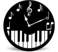 Horienteeon Orologio da parete a forma di pianoforte, 25 cm, silenzioso, senza ticchettio, decorazione per la casa e la cucina, a tema note musicali, funzionamento a batteria, per bagno, camera da