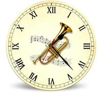 Horienteeon Orologio da parete a forma di tromba con note musicali, funzionamento a batteria, silenzioso, senza ticchettio, 25 cm, decorazione musicale, orologio da parete per cucina, soggiorno