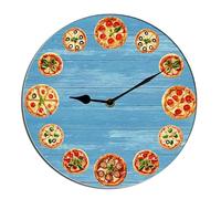 Horienteeon Orologio da parete a tema pizza, orologio per cucina a tema cibo, orologio da cucina in legno per ristorante di fast food, decorazione murale, orologio a batteria, orologio da parete senza