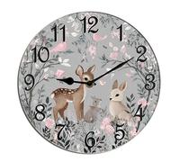 Horienteeon Orologio da parete con alce e coniglio, fauna selvatica, in legno, decorazione per scrivania, decorazione decorativa a batteria, per soggiorno, camera da letto, bagno, fattoria, negozio