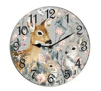 Horienteeon Orologio da parete con alce e coniglio, fauna selvatica, in legno, decorazione per scrivania, decorazione decorativa a batteria, per soggiorno, camera da letto, bagno, fattoria, negozio