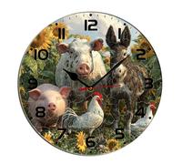 Horienteeon Orologio da parete con animali della fattoria, mucca, maiale, pollo, decorazione da cucina in legno, decorazione decorativa a batteria, per soggiorno, camera da letto, bagno, casa colonica