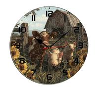 Horienteeon Orologio da parete con animali della fattoria, mucca, maiale, pollo, in legno, decorativo, a batteria, al quarzo, silenzioso, per camera da letto, soggiorno, bar, rotondo, 25,4 cm