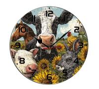 Horienteeon Orologio da parete con animali della fattoria, mucca, maiale, pollo, in legno, senza ticchettio, silenzioso, al quarzo, per camera da letto, soggiorno, ufficio, palestra, bagno, patio