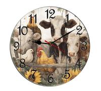 Horienteeon Orologio da parete con animali della fattoria, mucca, maiale, pollo, in legno, silenzioso, senza ticchettio, orologio decorativo per soggiorno, cucina, casa, bagno, camera da letto