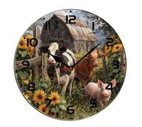 Horienteeon Orologio da parete con animali della fattoria, mucca, maiale, pollo, orologio da cucina in legno per soggiorno, funzionamento a batteria, facile da leggere, camera da letto, bagno e
