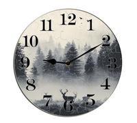 Horienteeon Orologio da parete con cervo bosco nebbioso montagna in legno da cucina silenzioso senza ticchettio a batteria orologio in legno per camera da letto bagno soggiorno ufficio scuola cucina