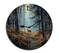 Horienteeon Orologio da parete con cervo della foresta, animali selvatici, in legno, decorazione da cucina, scrivania, orologio decorativo a batteria, per soggiorno, camera da letto, bagno, fattoria