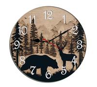 Horienteeon Orologio da parete con orso, cervo, foresta, fauna selvatica, baita di montagna, in legno, decorativo, silenzioso, senza ticchettio, funzionamento a batteria, per camera da letto, bagno