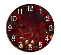 Horienteeon Orologio da parete con rose di vino rosso, orologio in legno per San Valentino, per soggiorno, funzionamento a batteria, facile da leggere, camera da letto, bagno e cucina, inaugurazione