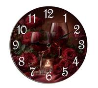 Horienteeon Orologio da parete con rose di vino rosso San Valentino in legno da scrivania decorazione da cucina orologi decorativi a batteria per soggiorno camera da letto bagno fattoria rotondo 25,4