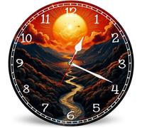 Horienteeon Orologio da parete con tramonto e montagne e fiumi, 25 cm, silenzioso, senza ticchettio, decorazione per la casa e l'aula, orologi da parete rustici per bar, cucina, sala da pranzo