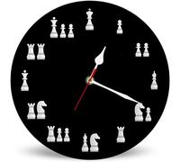 Horienteeon Orologio da parete in legno a forma di scacchi, silenzioso, senza ticchettio, funzionamento a batteria, regalo per gli amanti degli scacchi, per ufficio, soggiorno, camera da letto o