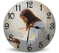 Horienteeon Orologio da parete in legno bianco con preghiera sacra Gesù, 25 cm, silenzioso, senza ticchettio, funzionamento a batteria, orologio decorativo vintage per cucina, soggiorno, camera da