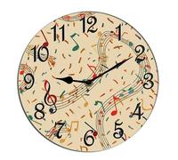 Horienteeon Orologio da parete in legno con chiave di violino, per soggiorno, funzionamento a batteria, facile da leggere, per camera da letto, bagno e cucina, inaugurazione della casa, rotondo, 25,4