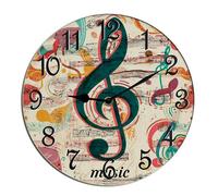Horienteeon Orologio da parete in legno con chiave di violino, per soggiorno, funzionamento a batteria, facile da leggere, per camera da letto, bagno e cucina, inaugurazione della casa, rotondo, 25,4