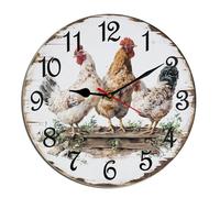 Horienteeon Orologio da parete in legno con galline, fattoria di galli vintage, orologio in legno per soggiorno, funzionamento a batteria, facile da leggere, camera da letto, bagno e cucina