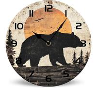 Horienteeon Orologio da parete in legno con orso, foresta, fauna selvatica, montagna, 25 cm, funzionamento a batteria, senza ticchettio, orologi da parete rotondi per la decorazione della casa,