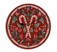 Horienteeon Orologio da parete natalizio con alberi di canne di zucchero, decorazione da scrivania in legno, decorazione decorativa a batteria, per soggiorno, camera da letto, bagno, fattoria, rotondo