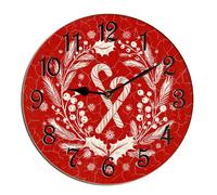 Horienteeon Orologio da parete natalizio con alberi di canne di zucchero, decorazione da scrivania in legno, decorazione decorativa a batteria, per soggiorno, camera da letto, bagno, fattoria, rotondo