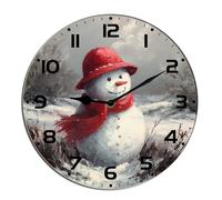 Horienteeon Orologio da parete natalizio con pupazzo di neve invernale Campo di neve in legno da cucina Scrivania Decorazione decorativa a batteria Orologi per soggiorno camera da letto bagno fattoria