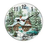 Horienteeon Orologio da parete natalizio con pupazzo di neve natalizio vecchio camion villaggio invernale in legno autunno inverno silenzioso senza ticchettio a batteria rustico fattoria orologi da