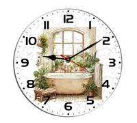 Horienteeon Orologio da parete per bagno, acquarello, vasca da bagno, vasca calda, in legno, con animali, silenzioso, senza ticchettio, orologio decorativo per soggiorno, cucina, casa, bagno, camera