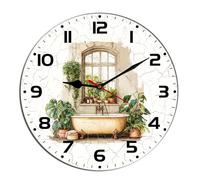 Horienteeon Orologio da parete per bagno Acquerello Vasca Calda Vasca Calda Animale WC in legno Silenzioso Senza ticchettio Funzionamento a Batteria Rustico Casale Cucina Orologi Decorativi Per