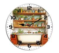 Horienteeon Orologio da parete per bagno Acquerello Vasca da bagno Ho* t Tu* b Animal Toilet Legno Silenzioso Senza ticchettio Funzionamento a Batteria Rustico Casale Orologi Decorativi Per Soggiorno