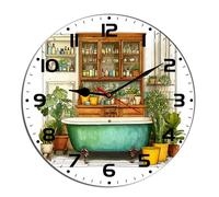 Horienteeon Orologio da parete per bagno Acquerello Vasca da bagno Ho* t Tu* b Animal Toilet Legno Silenzioso Senza ticchettio Funzionamento a Batteria Rustico Casale Orologi Decorativi Per Soggiorno