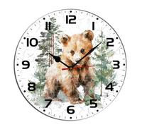 Horienteeon Orologio da parete per il bagno con orso, bosco, animali selvatici, orsi marroni, decorativo, in legno, a batteria, al quarzo, silenzioso, per camera da letto, soggiorno, cucina, bar