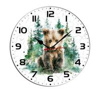 Horienteeon Orologio da parete per il bagno con orso, bosco, animali selvatici, orsi marroni, in legno, decorazione da cucina, decorazione decorativa a batteria, per soggiorno, camera da letto, bagno