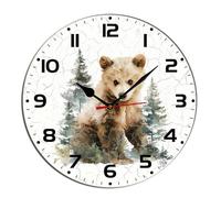 Horienteeon Orologio da parete per il bagno con orso, bosco, animali selvatici, orsi marroni, in legno, silenzioso, senza ticchettio, funzionamento a batteria, rustico, cucina, decorativo, per