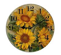 Horienteeon Orologio da parete rustico con girasoli, estivo, floreale, in legno, orologio da cucina per soggiorno, funzionamento a batteria, facile da leggere, camera da letto, bagno e inaugurazione